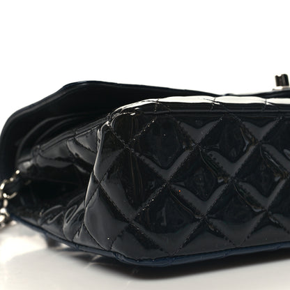 Chanel Patent Calfskin Quilted Bi-Color Medium Double Flap Navy Blue Black 9 of 11