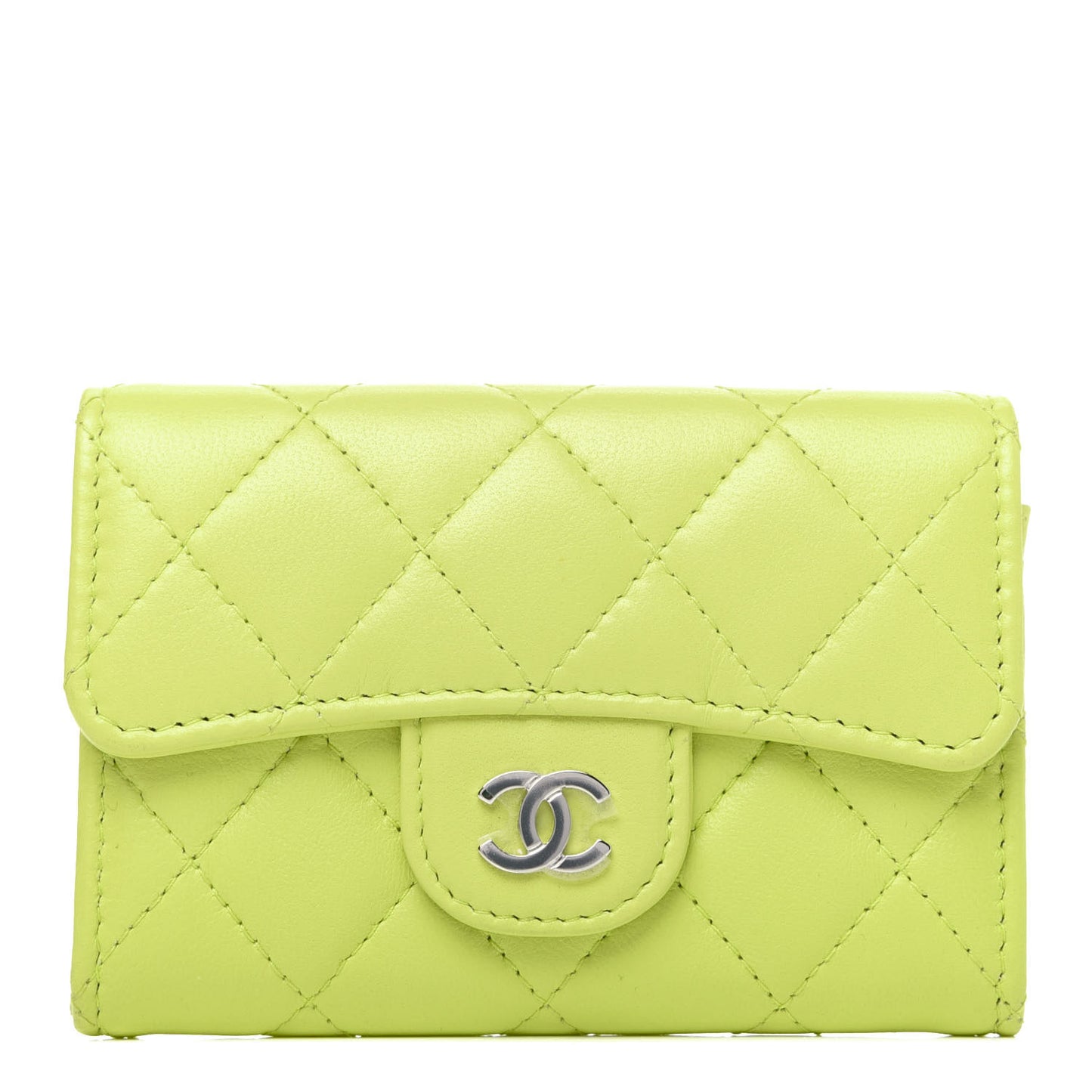 Lambskin Quilted Flap Card Holder Wallet Yellow