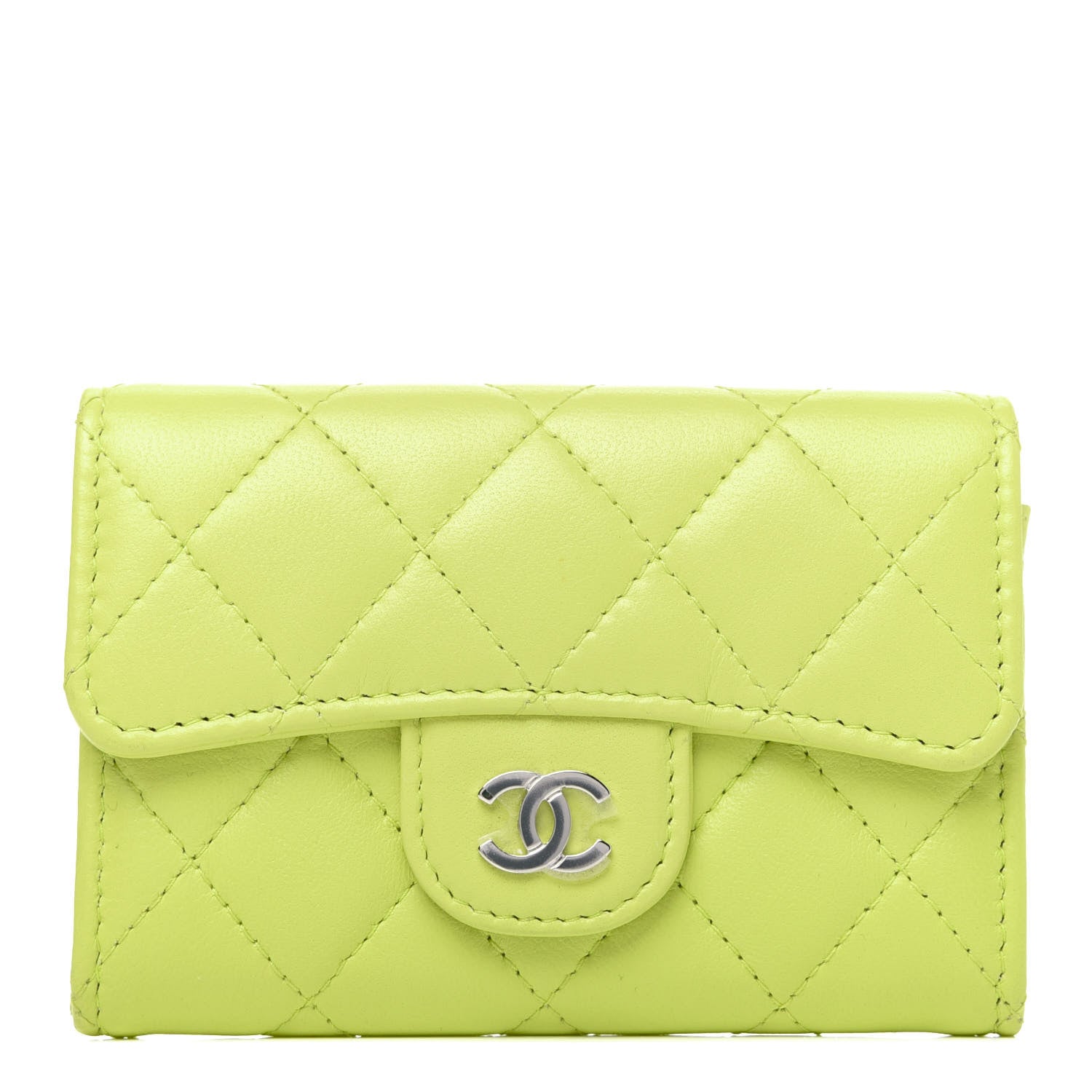 Chanel Lambskin Quilted Flap Card Holder Wallet Yellow 1 of 12