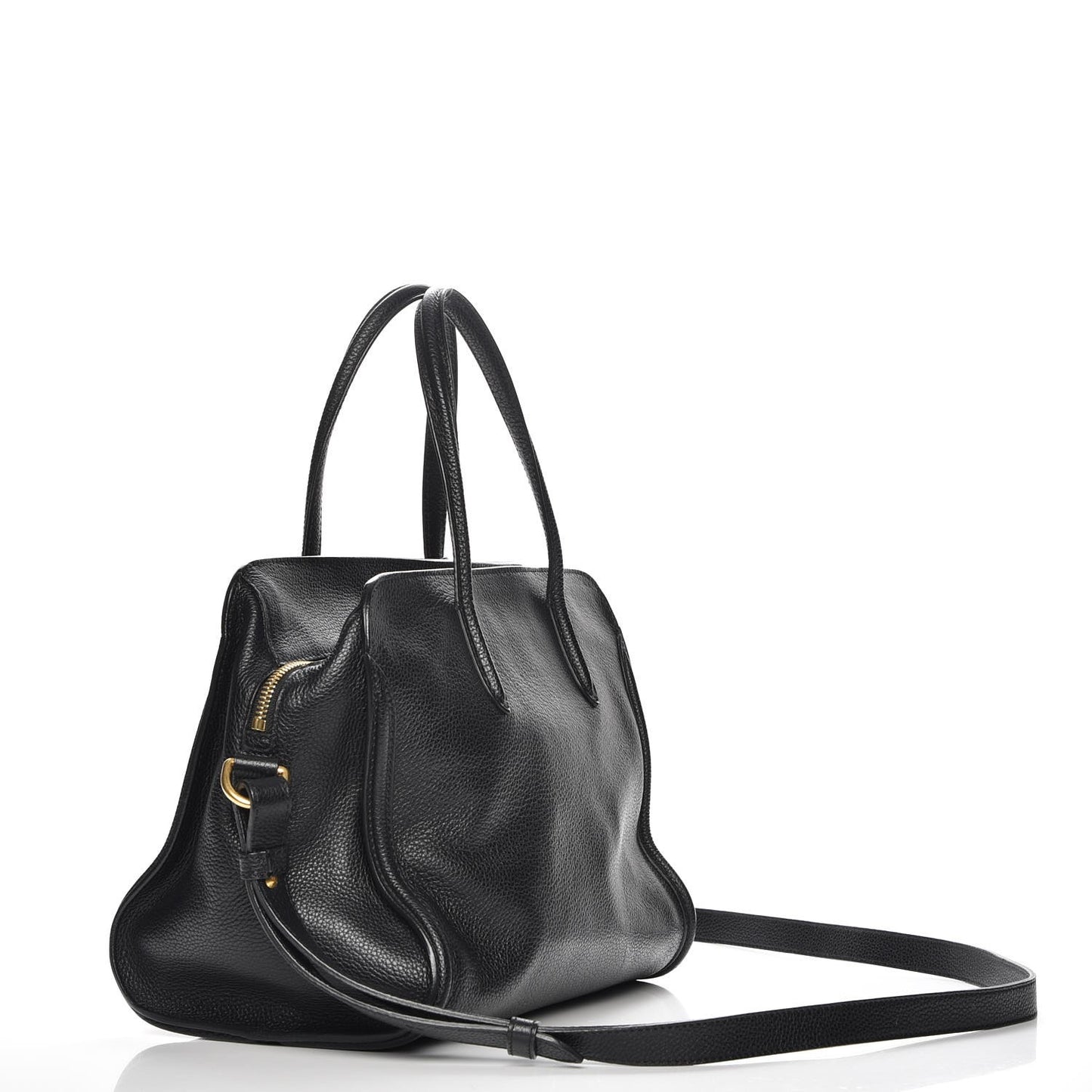 Pebbled Calfskin Small Skull Padlock Zip Around Tote Black
