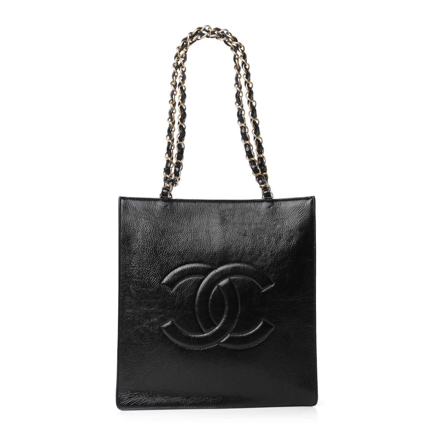 Shiny Aged Calfskin North South Shopping Bag Black