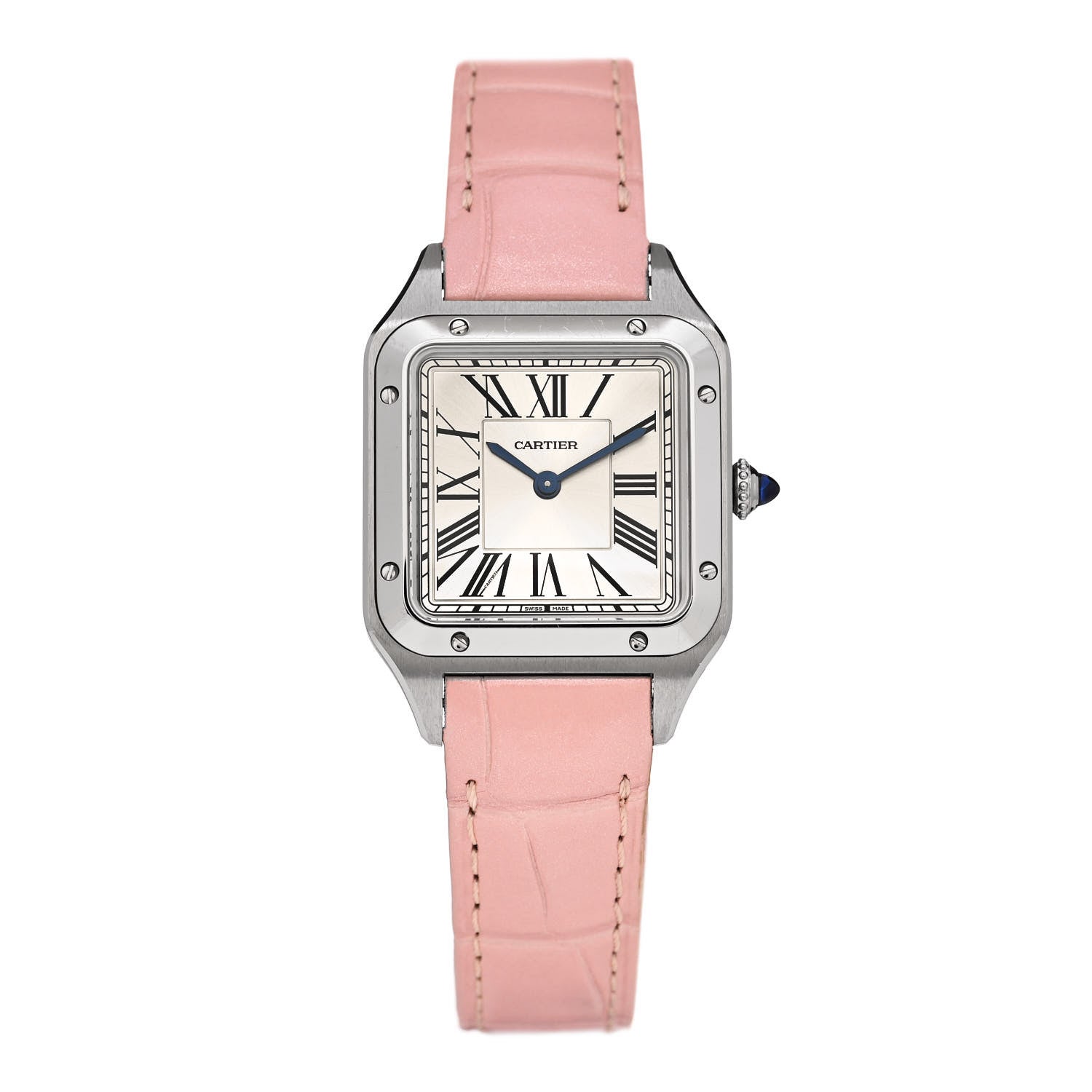 Cartier Stainless Steel Alligator 27.5mm Santos Dumont Quartz Watch Pink 1 of 7