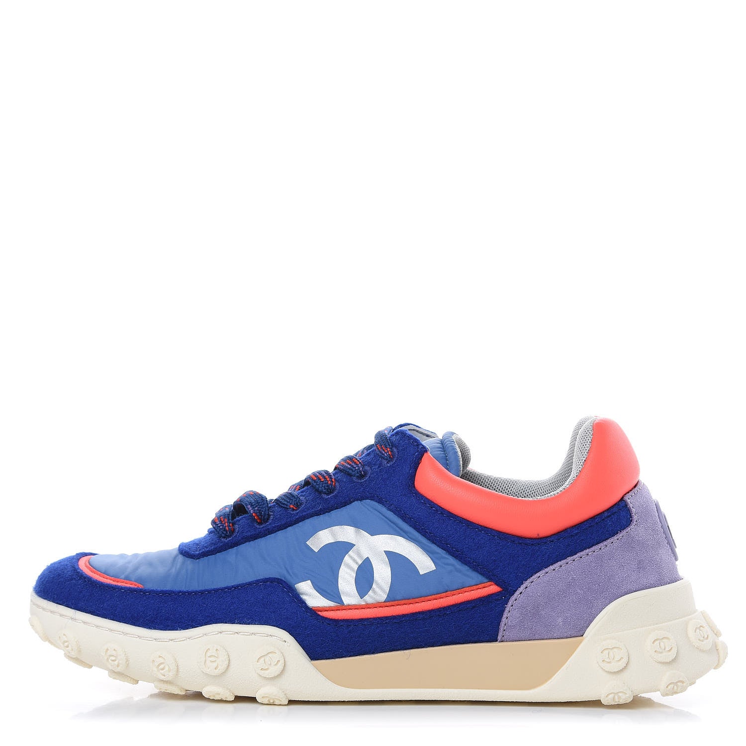 Chanel Wool Nylon Lambskin Suede Calfskin Womens Logo Sneakers 38 Blue Coral 1 of 9