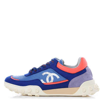 Chanel Wool Nylon Lambskin Suede Calfskin Womens Logo Sneakers 38 Blue Coral 1 of 9