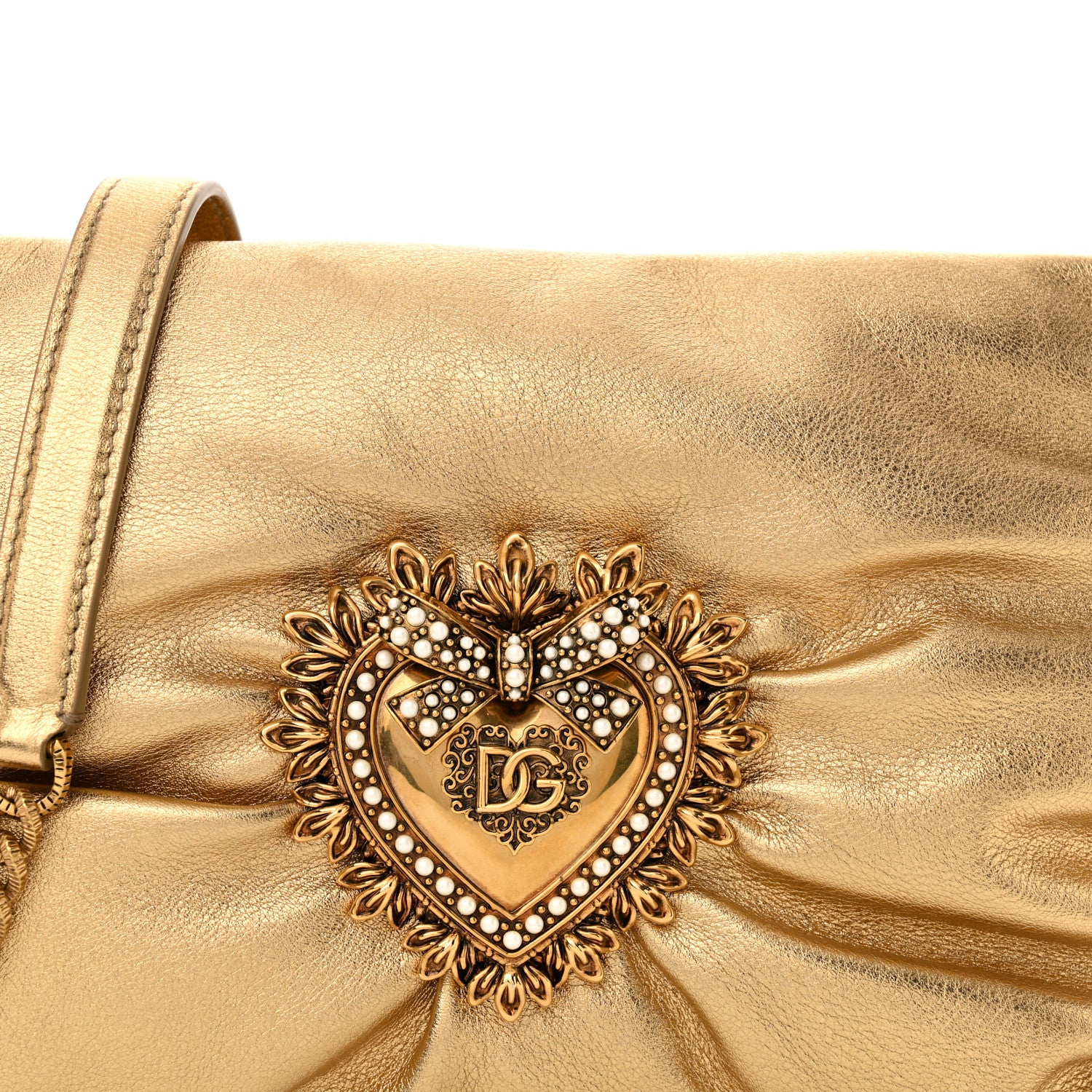 Dolce & Gabbana Calfskin Devotion Clutch With Chain Gold 7 of 10