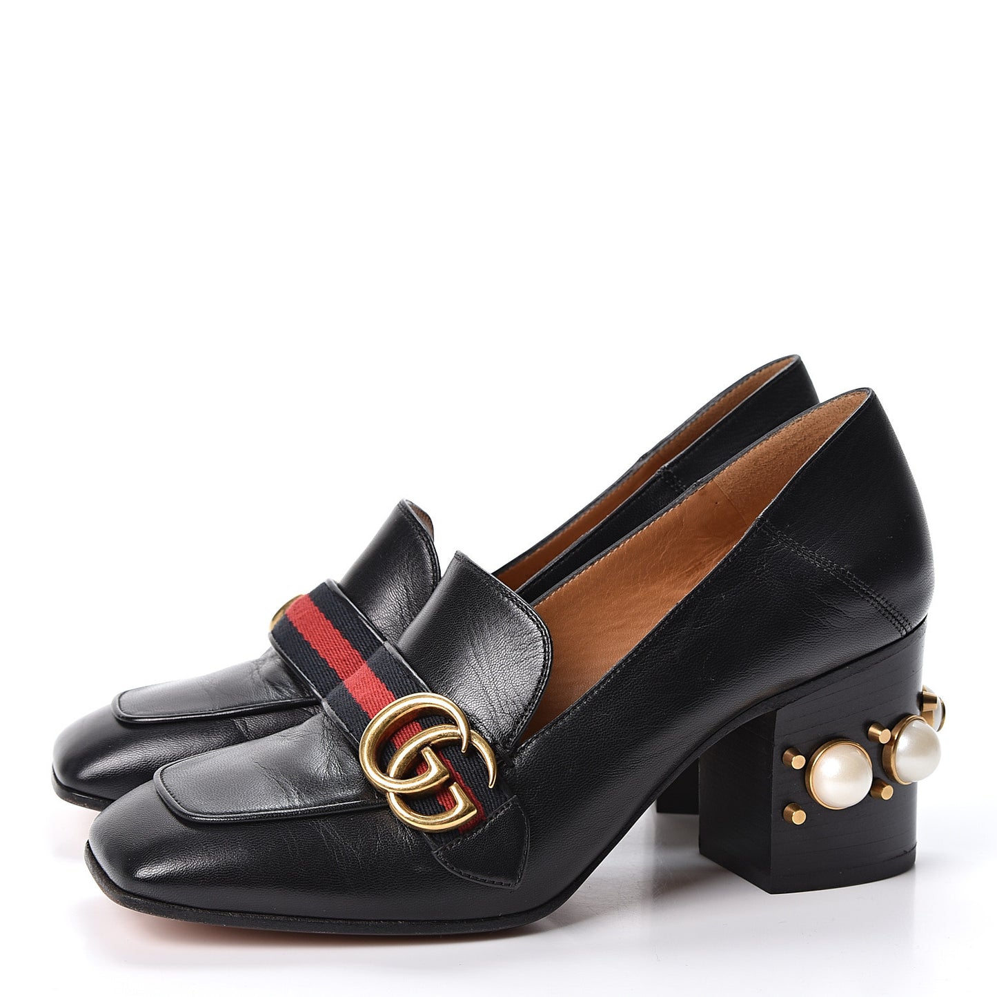 Malaga Kid Web Pearl Embellished Peyton 75mm Loafer Pumps 38 Black