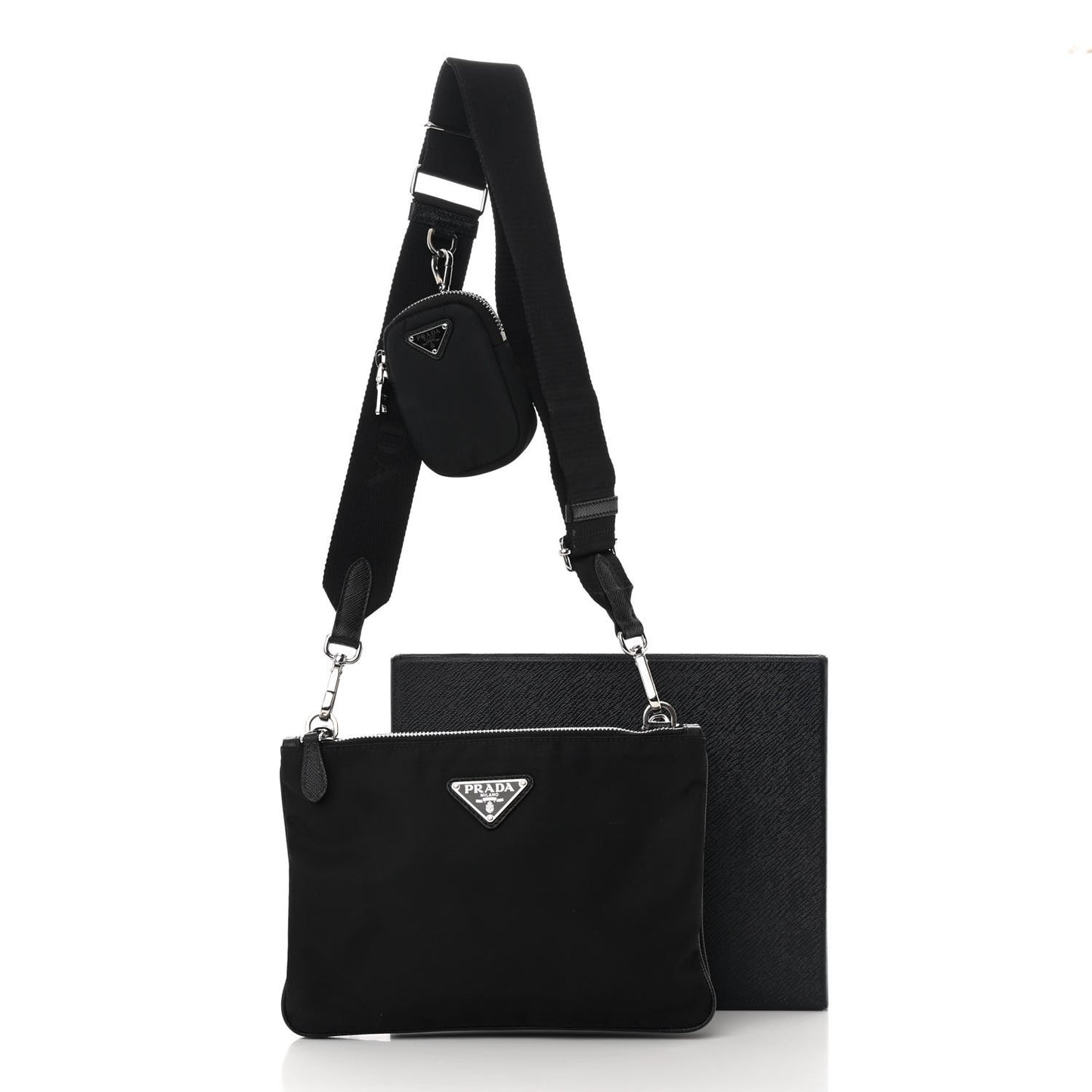 Re-Nylon Saffiano Re-Edition 2000 Double Zip Crossbody Bag Black