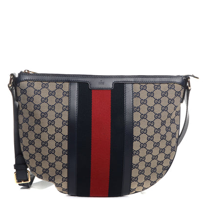 Gucci Monogram Vintage Web Medium Half Moon Hobo Navy 1 of 10