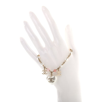 Chanel Pearl Crystal CC Heart Bracelet Pearly White Pink Gold 2 of 4