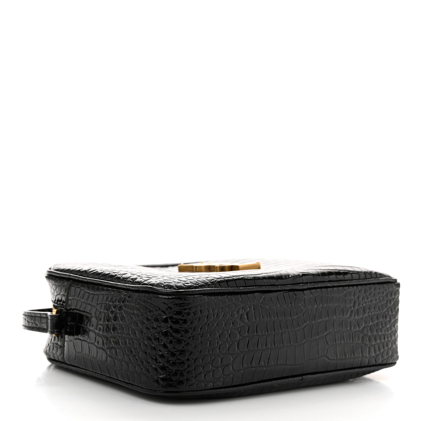 Patent Calfskin Crocodile Embossed Monogram Lou Camera Bag Black