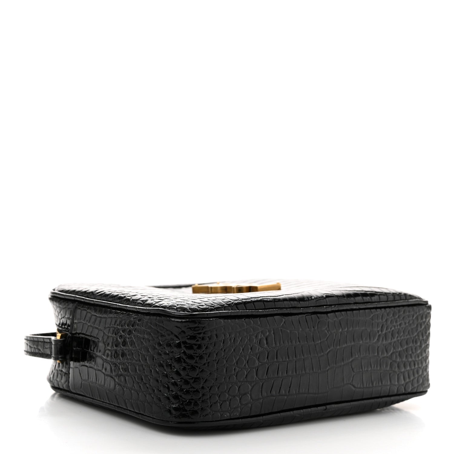 Saint Laurent Patent Calfskin Crocodile Embossed Monogram Lou Camera Bag Black 4 of 11
