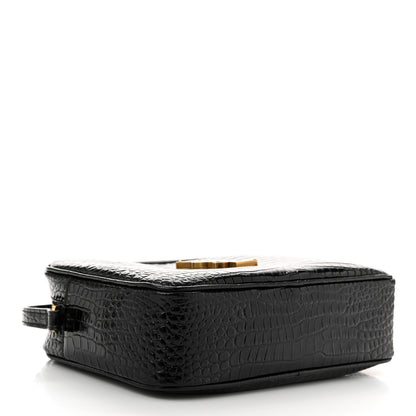 Saint Laurent Patent Calfskin Crocodile Embossed Monogram Lou Camera Bag Black 4 of 11