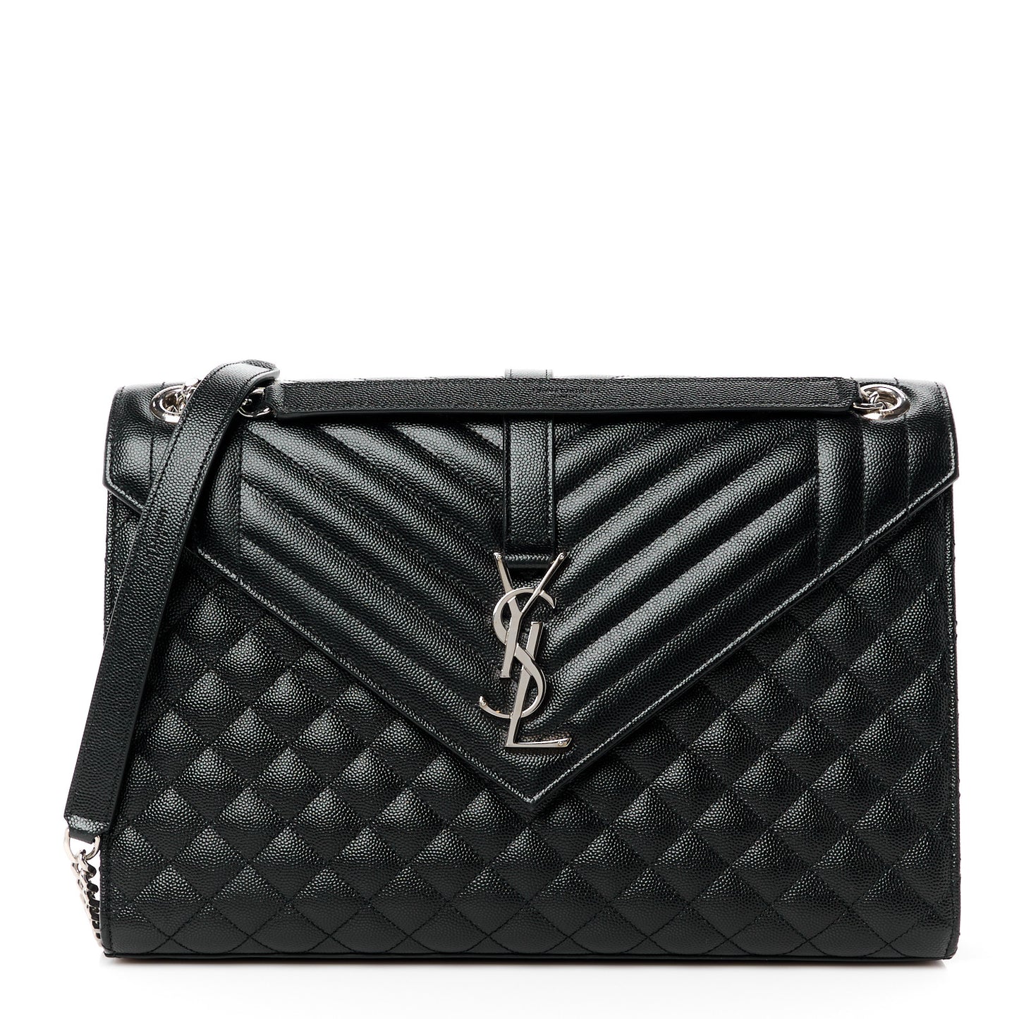 Grain De Poudre Textured Mixed Matelasse Large Triquilt Monogram Satchel Black