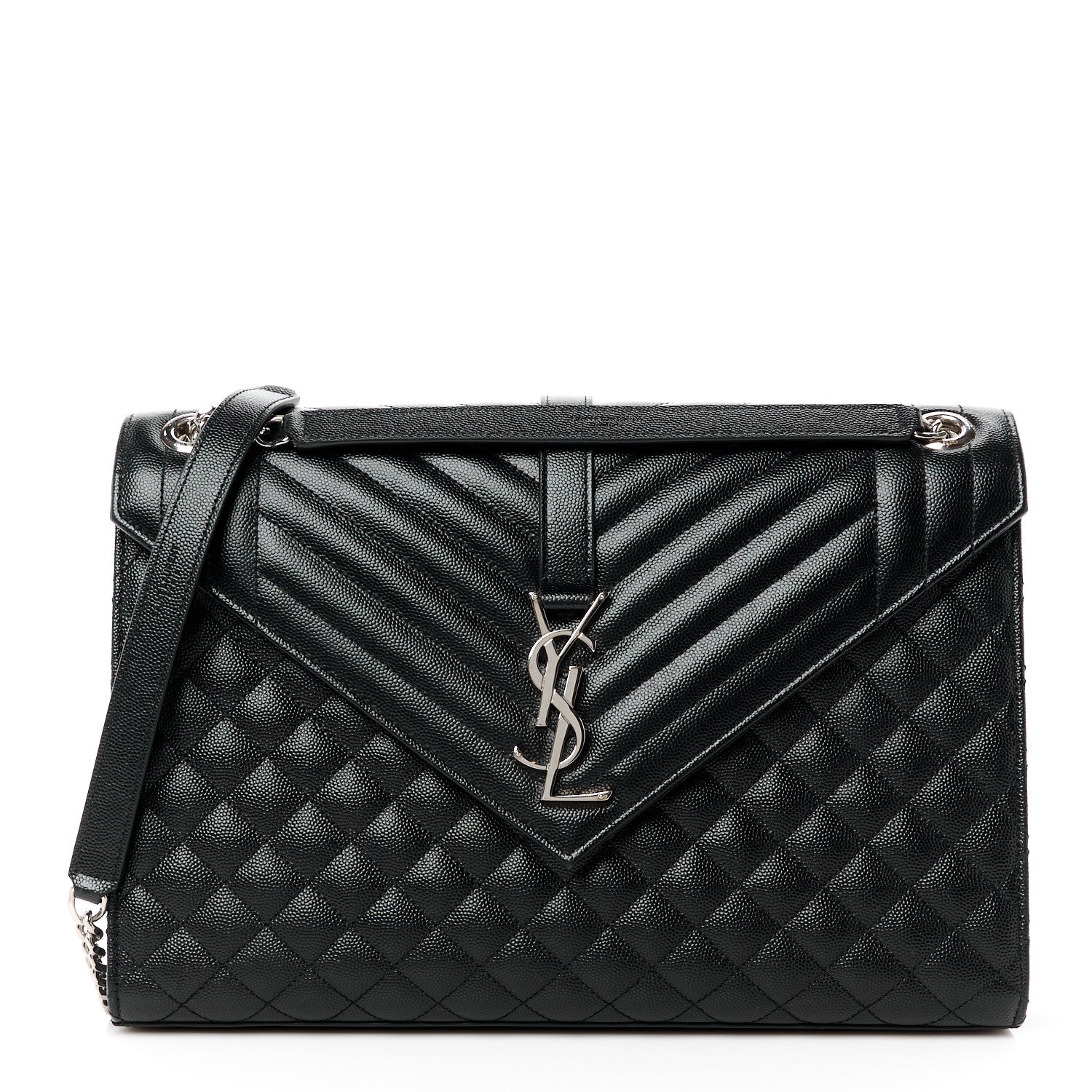 Saint Laurent Grain De Poudre Textured Mixed Matelasse Large Triquilt Monogram Satchel Black 1 of 11