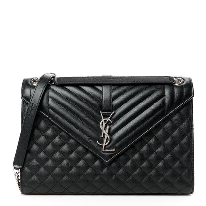 Saint Laurent Grain De Poudre Textured Mixed Matelasse Large Triquilt Monogram Satchel Black 1 of 11