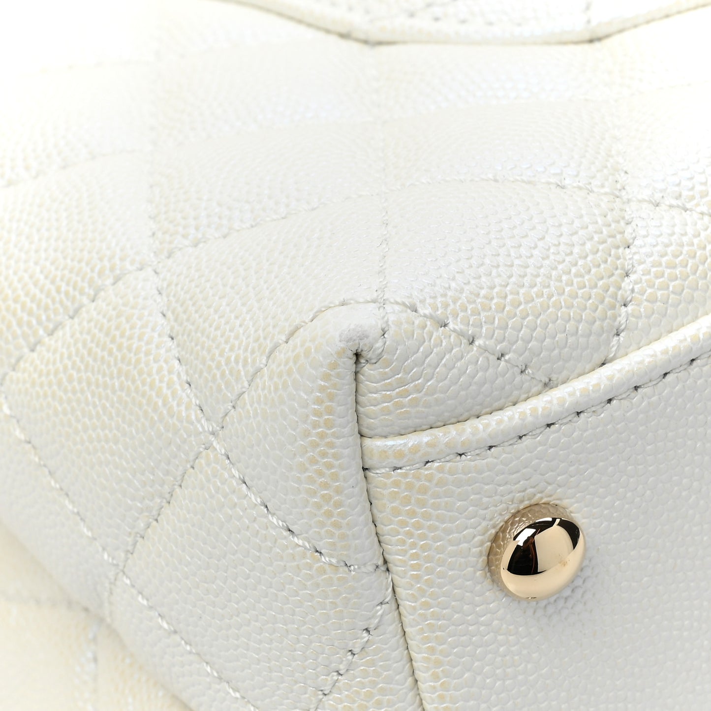 Iridescent Caviar Quilted Small Coco Handle Flap White