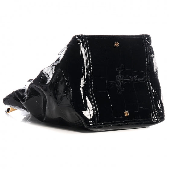 Patent Crocodile Embossed Medium Downtown Tote Black