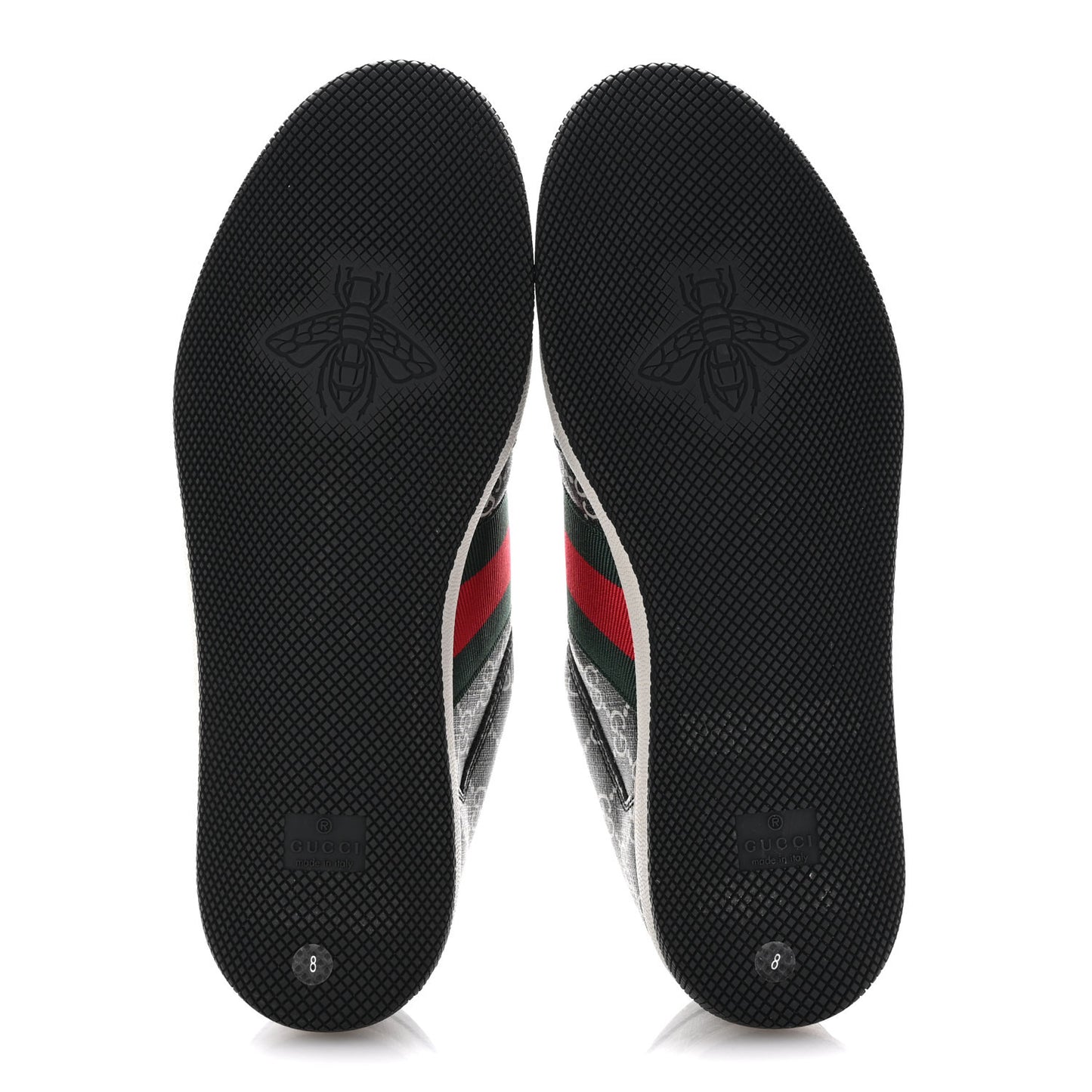GG Supereme Monogram Miro Soft Calfskin Web Mens Screener Sneakers 8 Black Grey Sky
