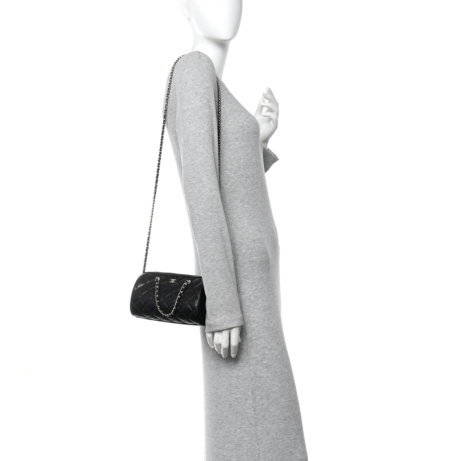 Chanel Caviar Quilted Barrel Clutch With Chain  Black 2 of 11