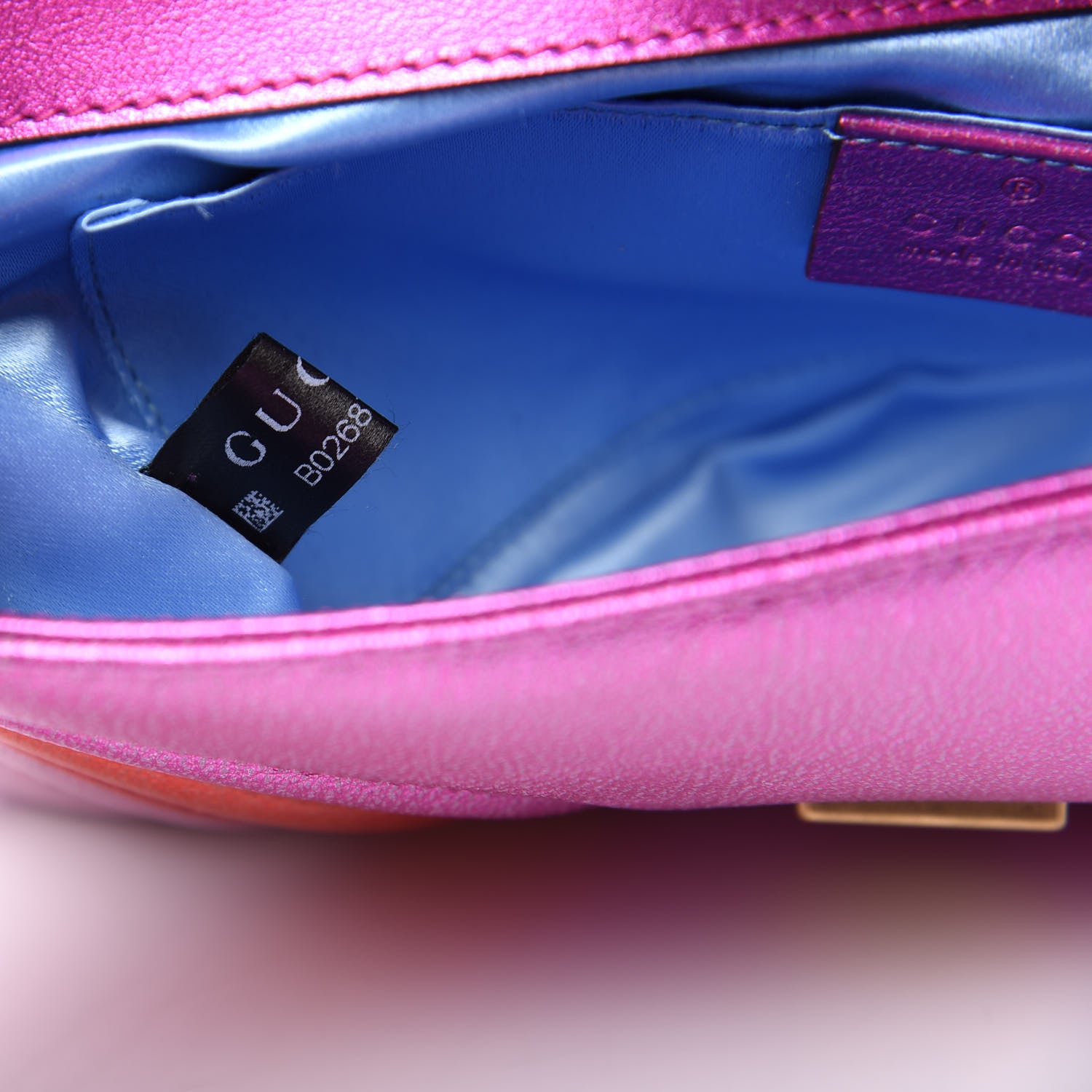 Gucci Metallic Calfskin Matelasse Mini GG Marmont Shoulder Bag Fuchsia 10 of 11