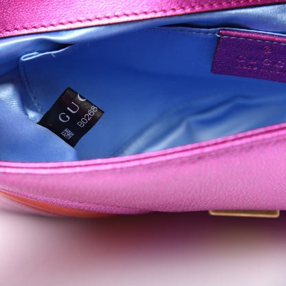 Gucci Metallic Calfskin Matelasse Mini GG Marmont Shoulder Bag Fuchsia 10 of 11