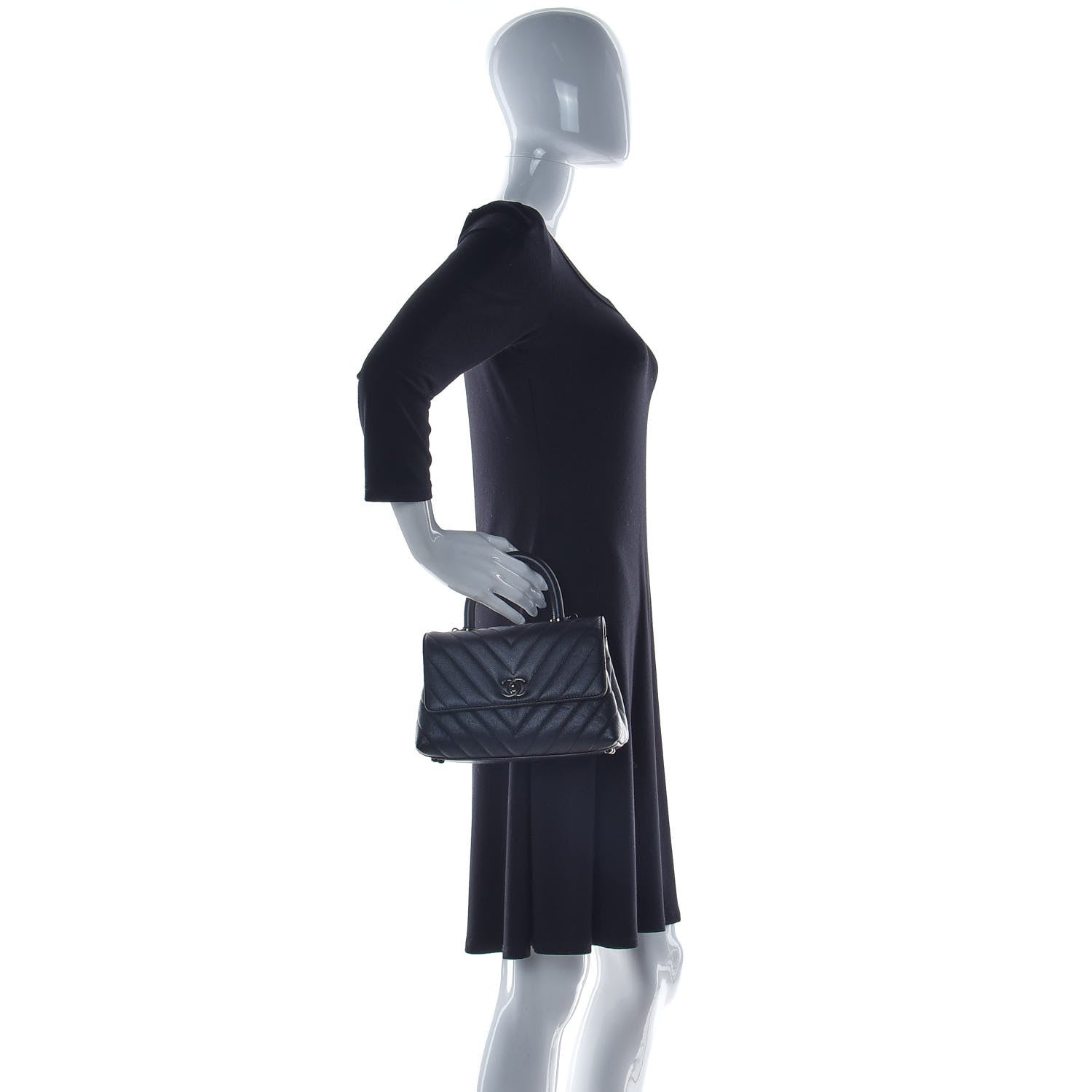 Chanel Caviar Chevron Quilted Mini Coco Handle Flap So Black 3 of 14