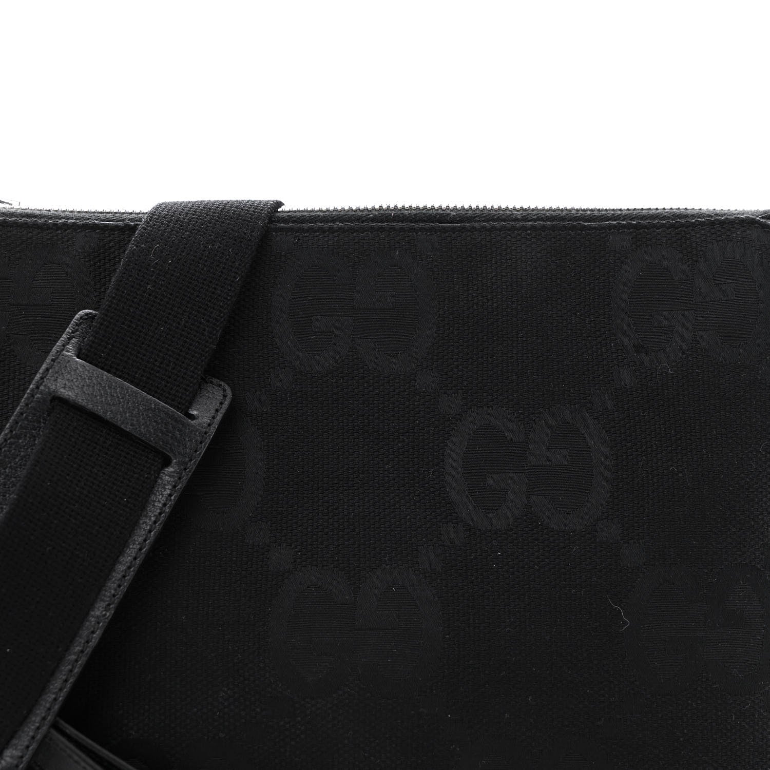Gucci Monogram Jumbo GG Textured Dollar Calfskin Wristlet Messenger Bag Black 8 of 13
