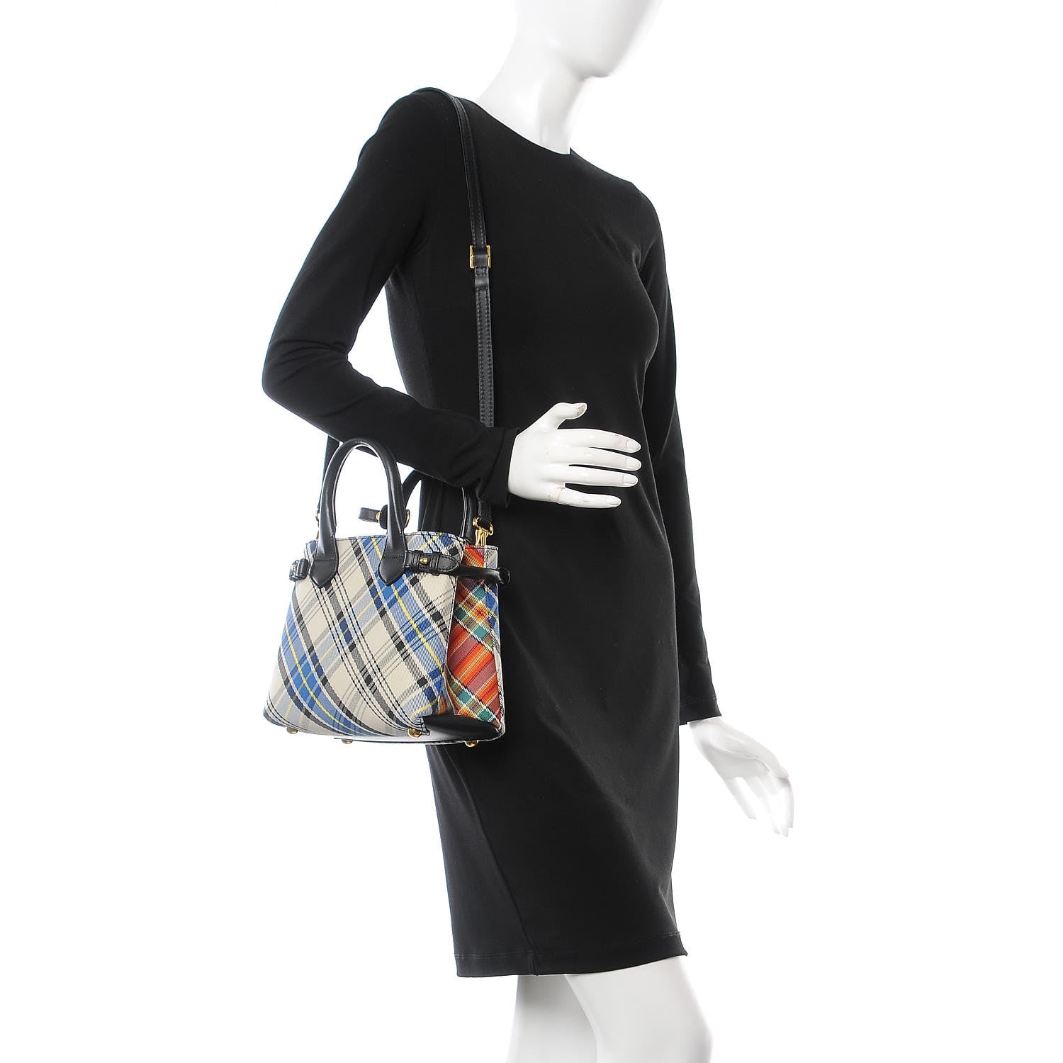 Burberry Tartan Mix Small Banner Tote Blue White 2 of 8