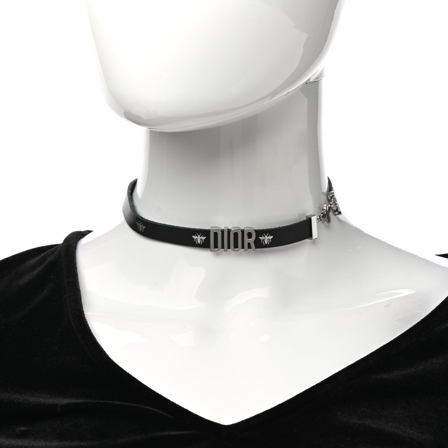 Calfskin Dior Bee Double Necklace Black