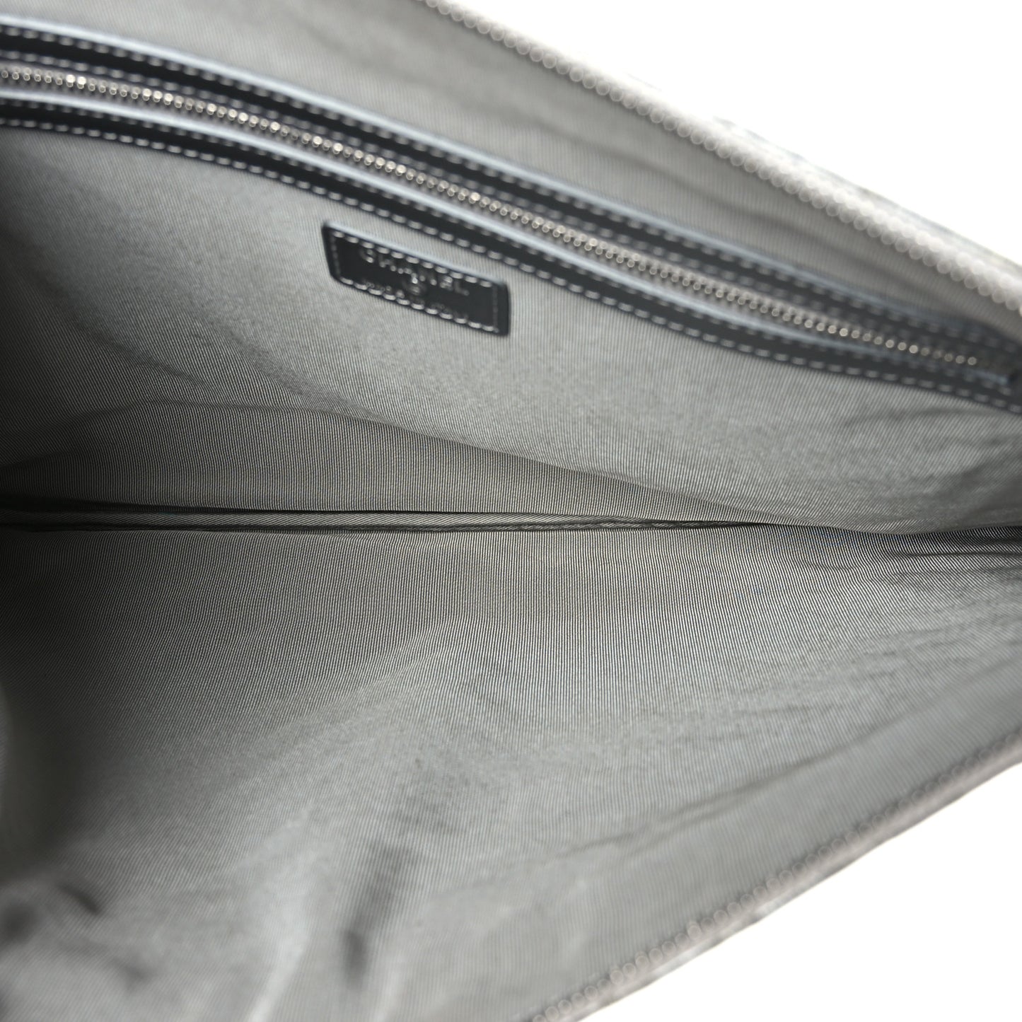 Metallic Crumpled Calfskin Chevron Quilted Large Cosmetic Case Silver