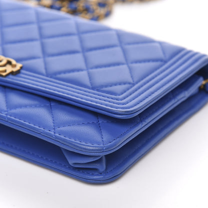 Chanel Lambskin Quilted Boy Wallet On Chain WOC Blue 10 of 12