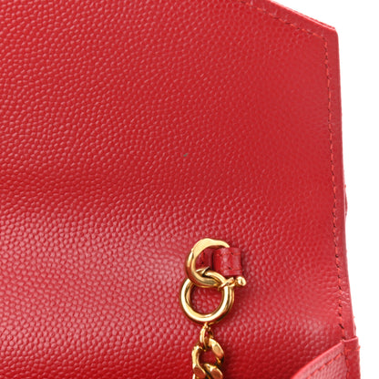 Saint Laurent Grain De Poudre Matelasse Chevron Monogram Envelope Chain Wallet Red 22 of 23