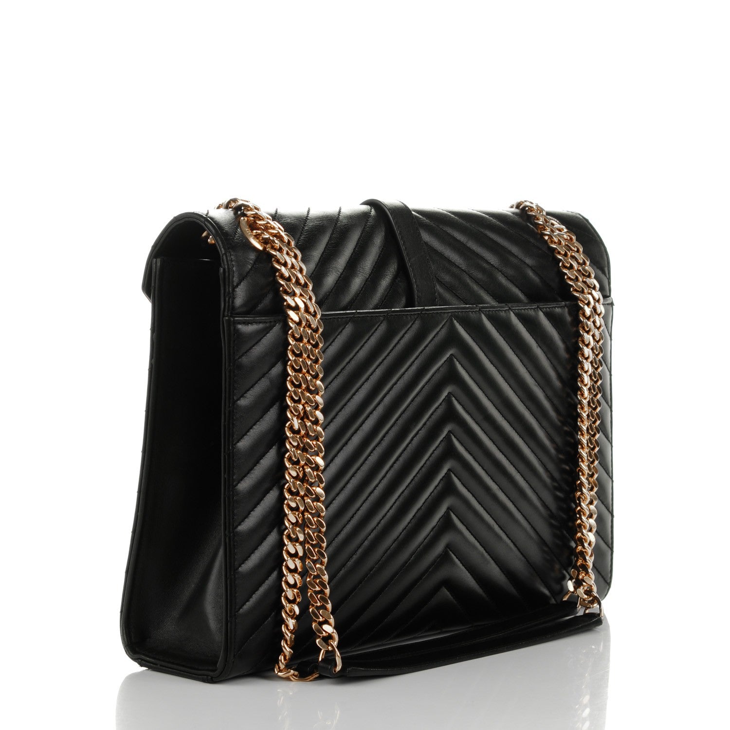 Saint Laurent Smooth Calfskin Matelasse Chevron Large Monogram Satchel Black 4 of 12