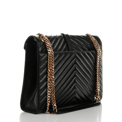 Saint Laurent Smooth Calfskin Matelasse Chevron Large Monogram Satchel Black 4 of 12