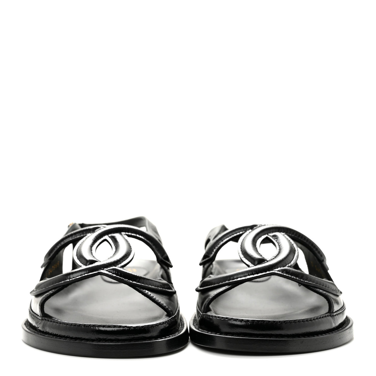 Shiny Crumpled Lambskin CC Cut Out Sandals 37 Black