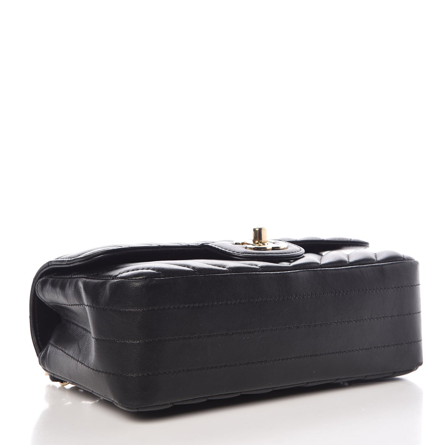 Lambskin Chevron Quilted Mini Rectangular Flap Black
