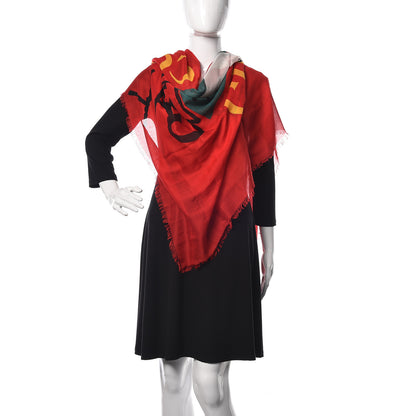 Gucci Modal Silk Coco Capitan Logo Square Scarf Flame 2 of 6