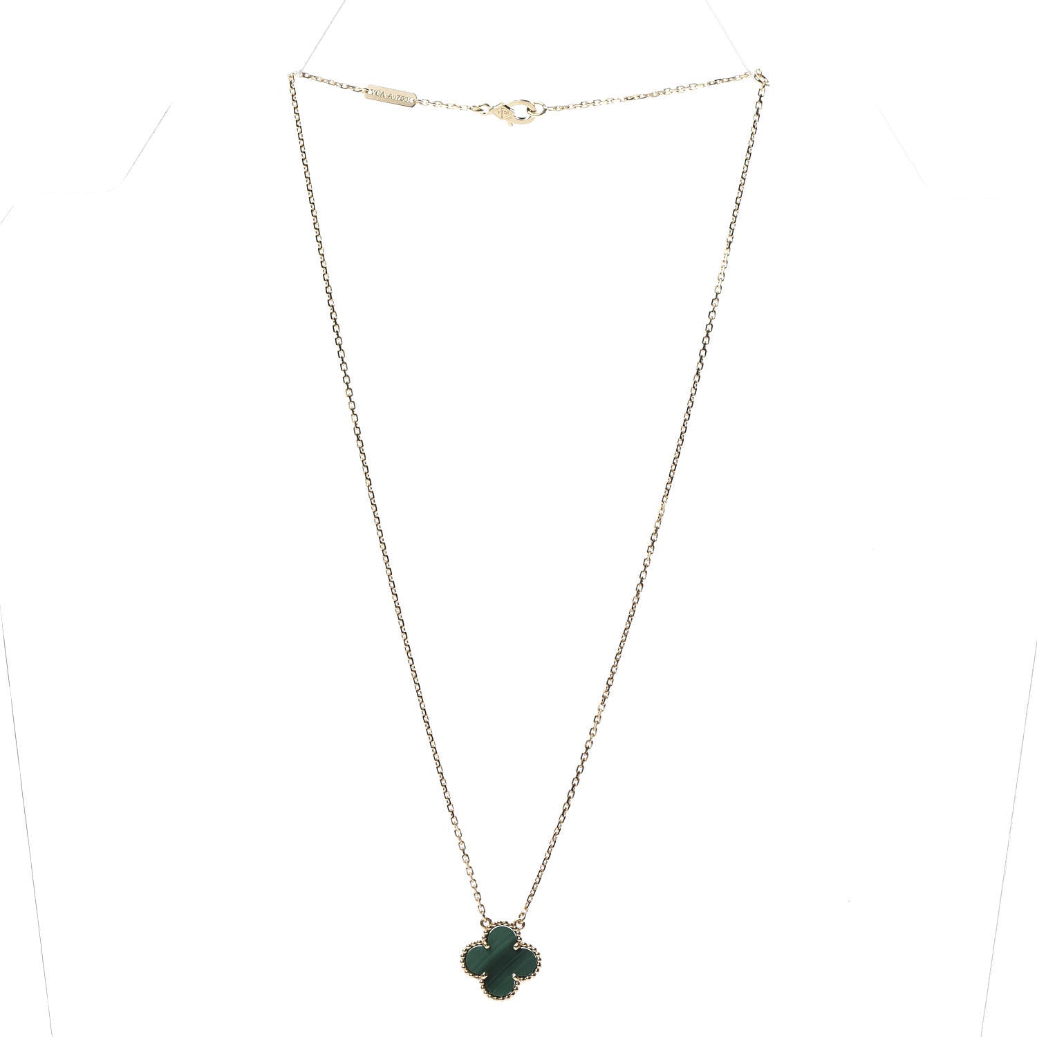 Van Cleef & Arpels 18K Yellow Gold Malachite Vintage Alhambra Pendant Necklace 3 of 7
