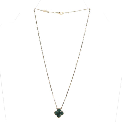 Van Cleef & Arpels 18K Yellow Gold Malachite Vintage Alhambra Pendant Necklace 3 of 7