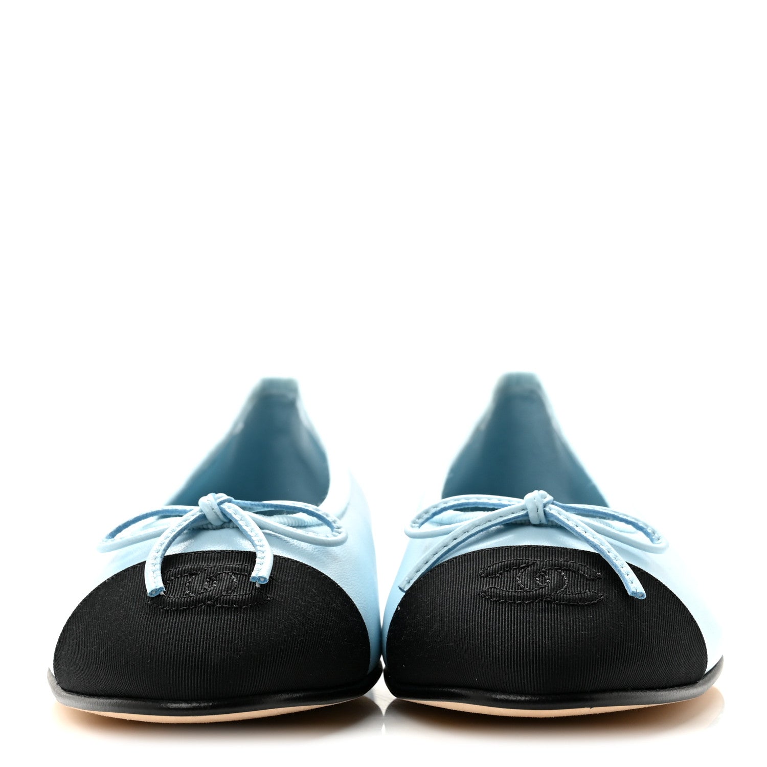 Chanel Lambskin Cap Toe CC Ballerina Flats 37.5 Light Blue Black 3 of 10