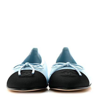 Chanel Lambskin Cap Toe CC Ballerina Flats 37.5 Light Blue Black 3 of 10