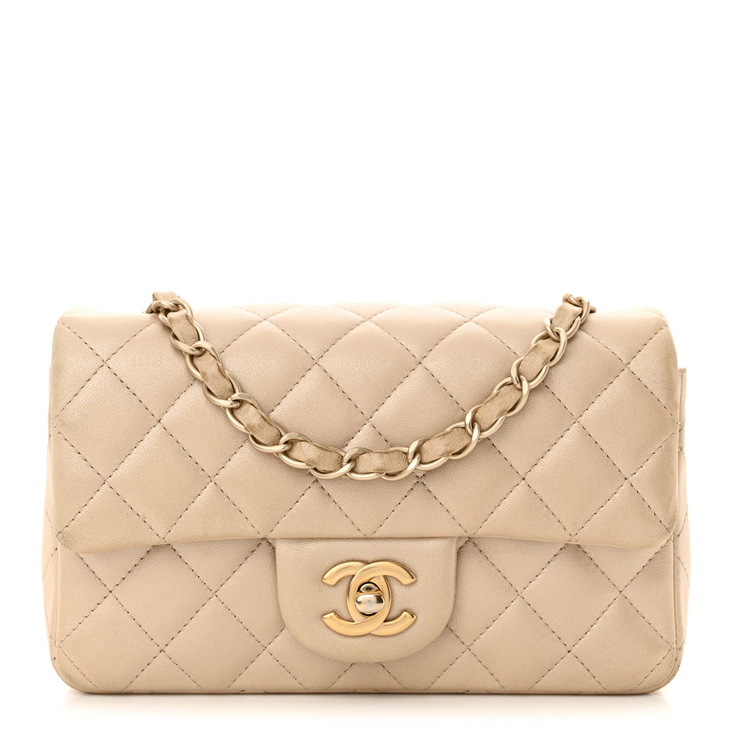 Chanel Iridescent Calfskin Quilted Mini Rectangular Flap Beige 1 of 14