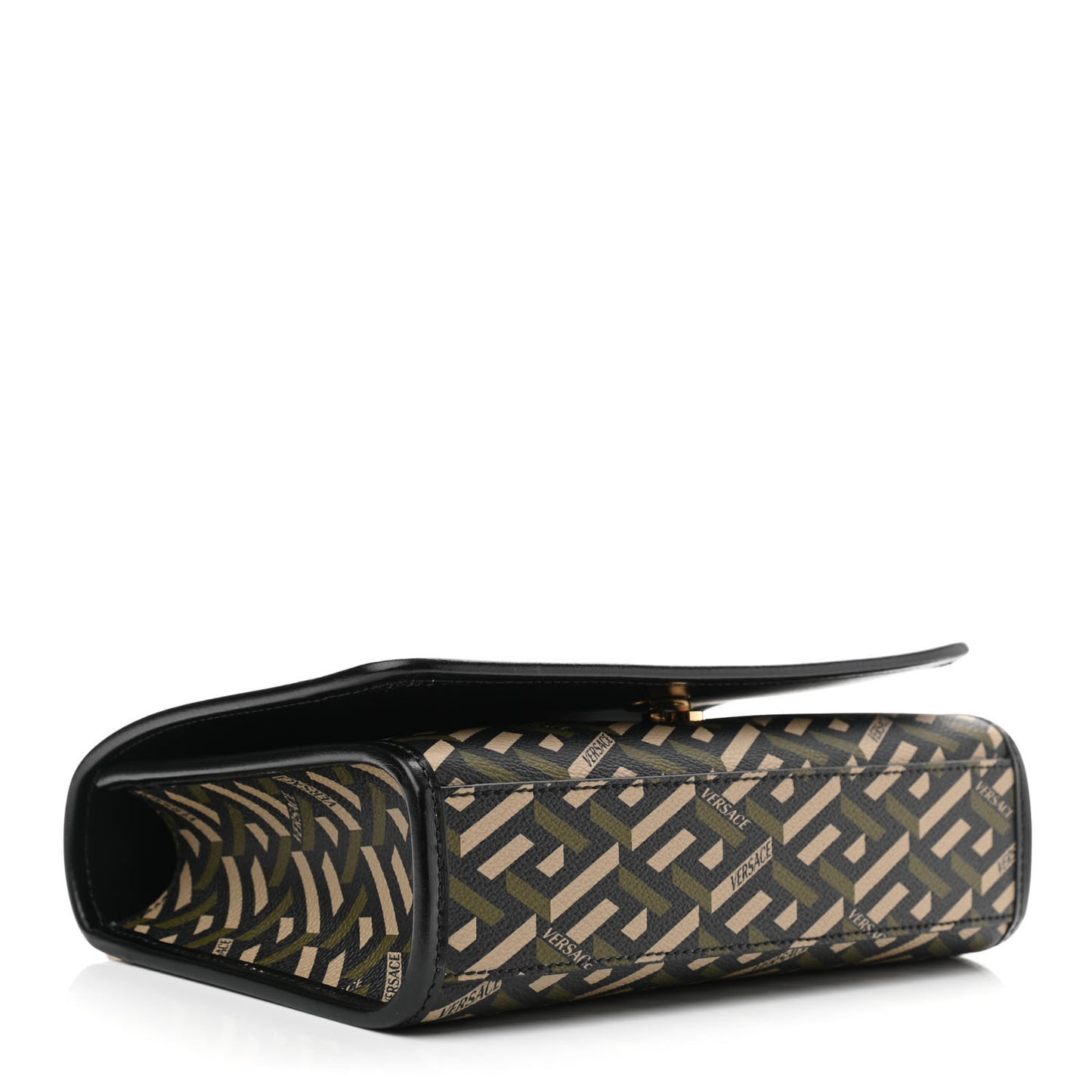 Coated Canvas La Greca Signature Top Handle Bag Black Khaki