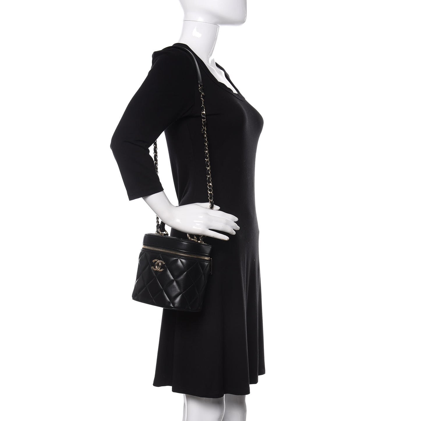 Lambskin Quilted Trendy Vanity Case Black
