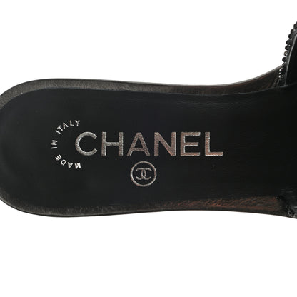 Chanel Pearl Embroidery CC Mules 35 Black Grey 7 of 10