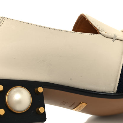 Gucci Betis Glamour Calfskin Web Pearl Embellished Peyton 35mm Loafer Pumps 36.5 Mystic White 9 of 10