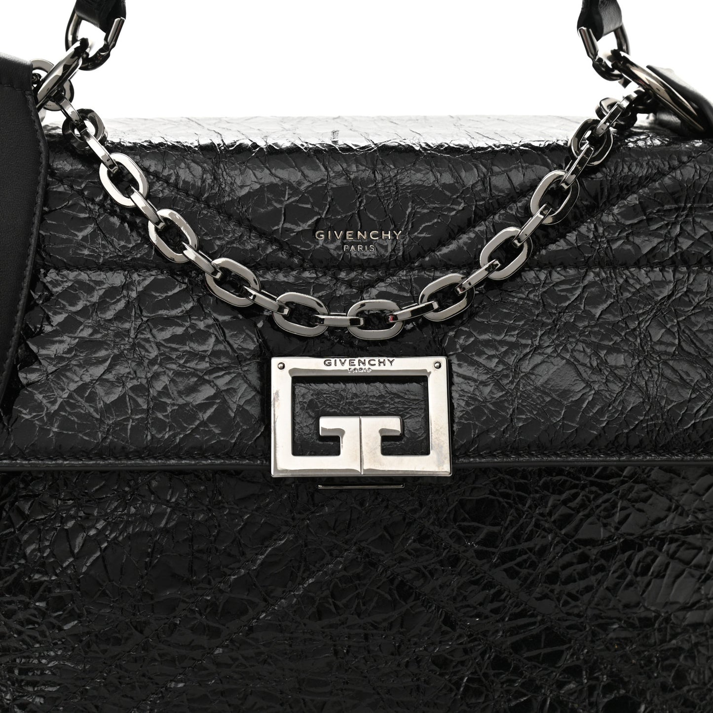 Creased Patent Calfskin Medium ID Flap Black