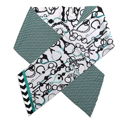 Hermes Silk Mors Et Tresses Maxi Twilly Cut Gris Perle Black Menthe 1 of 4
