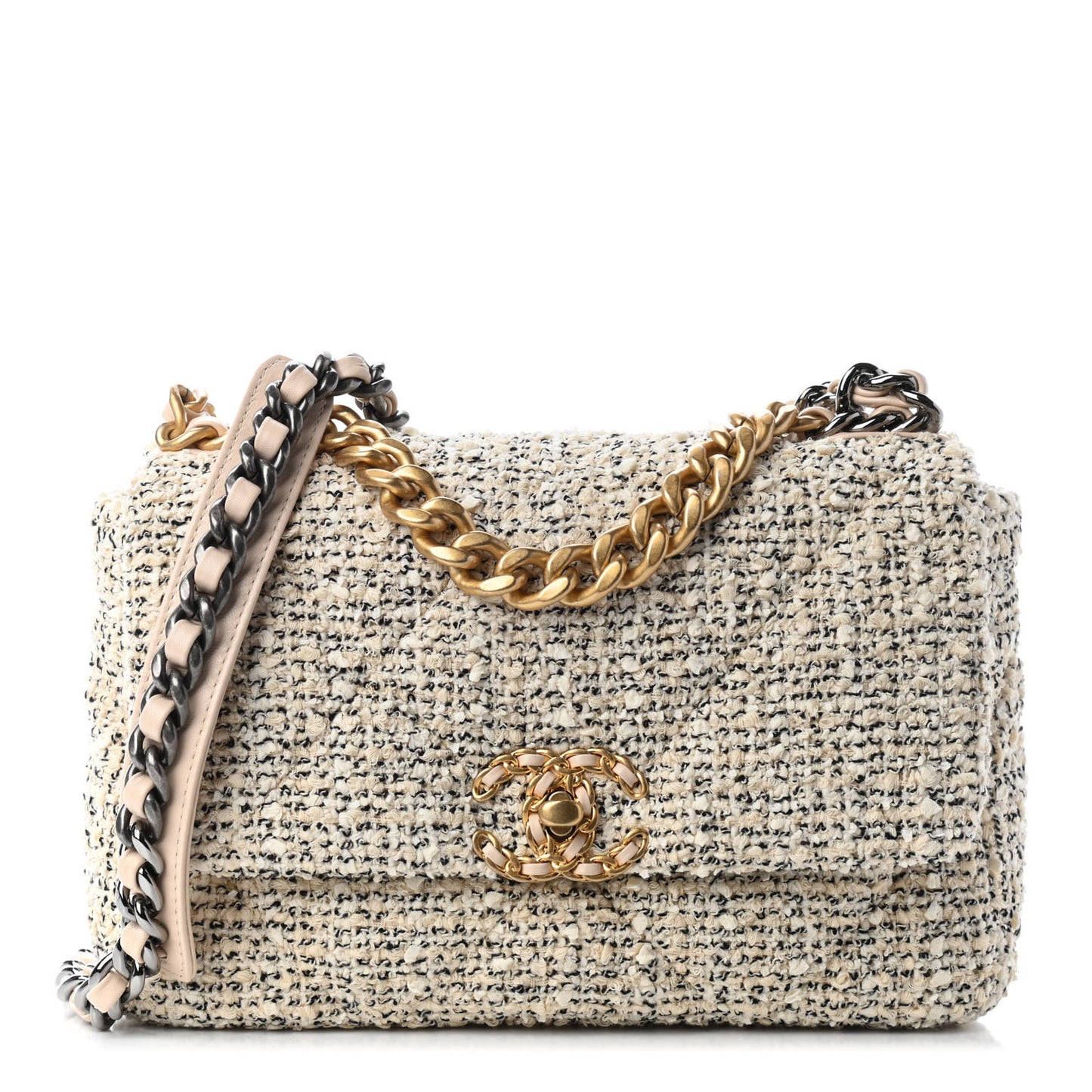 Tweed Quilted Medium Chanel 19 Flap Ecru Black