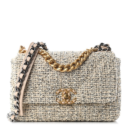Chanel Tweed Quilted Medium Chanel 19 Flap Ecru Black 1 of 9